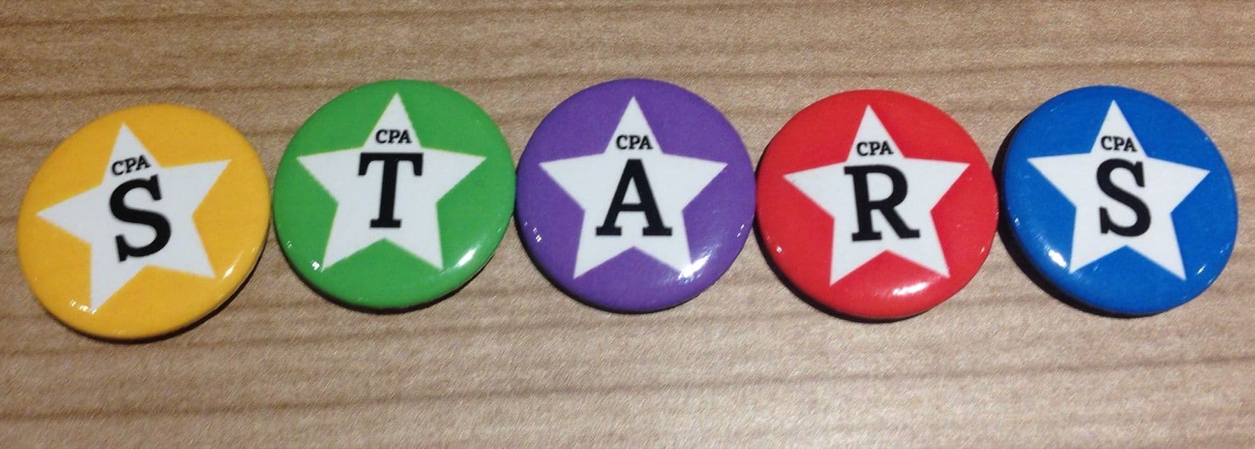 Colourful printed button badges